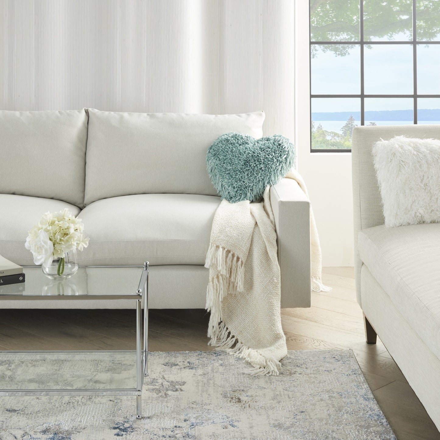 Heart Shaped Celadon Shag Accent Pillow-3