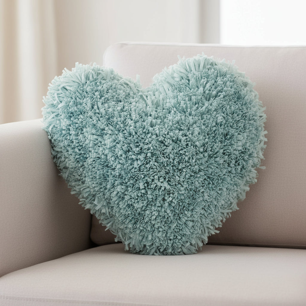 Heart Shaped Celadon Shag Accent Pillow-0