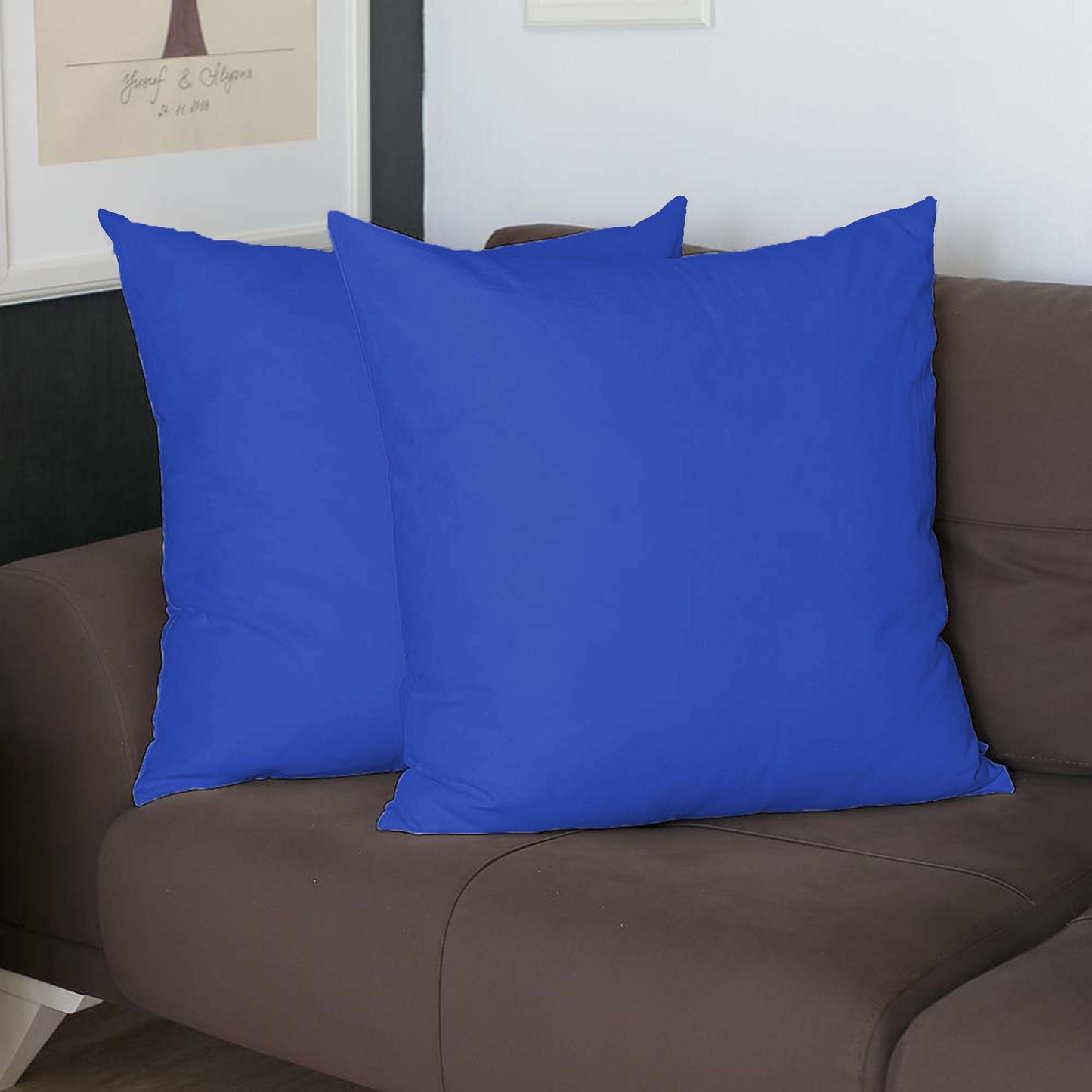Set Of Two 26" X 26" Sapphire Blue Polyester Zippered Pillow Cover-3