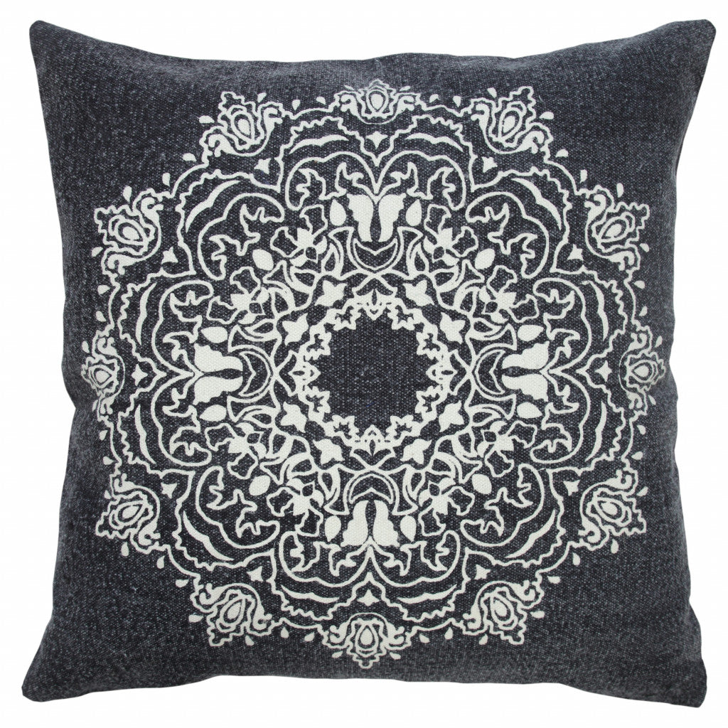 20" X 20" Jet Black And White 100% Cotton Geometric Zippered Pillow-0