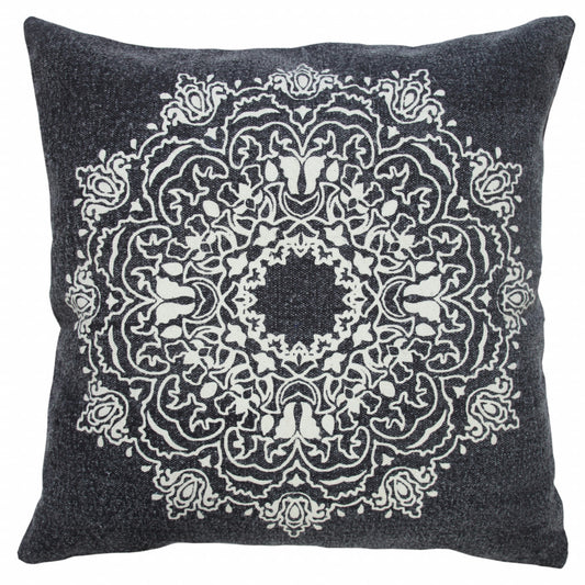 20" X 20" Jet Black And White 100% Cotton Geometric Zippered Pillow-0