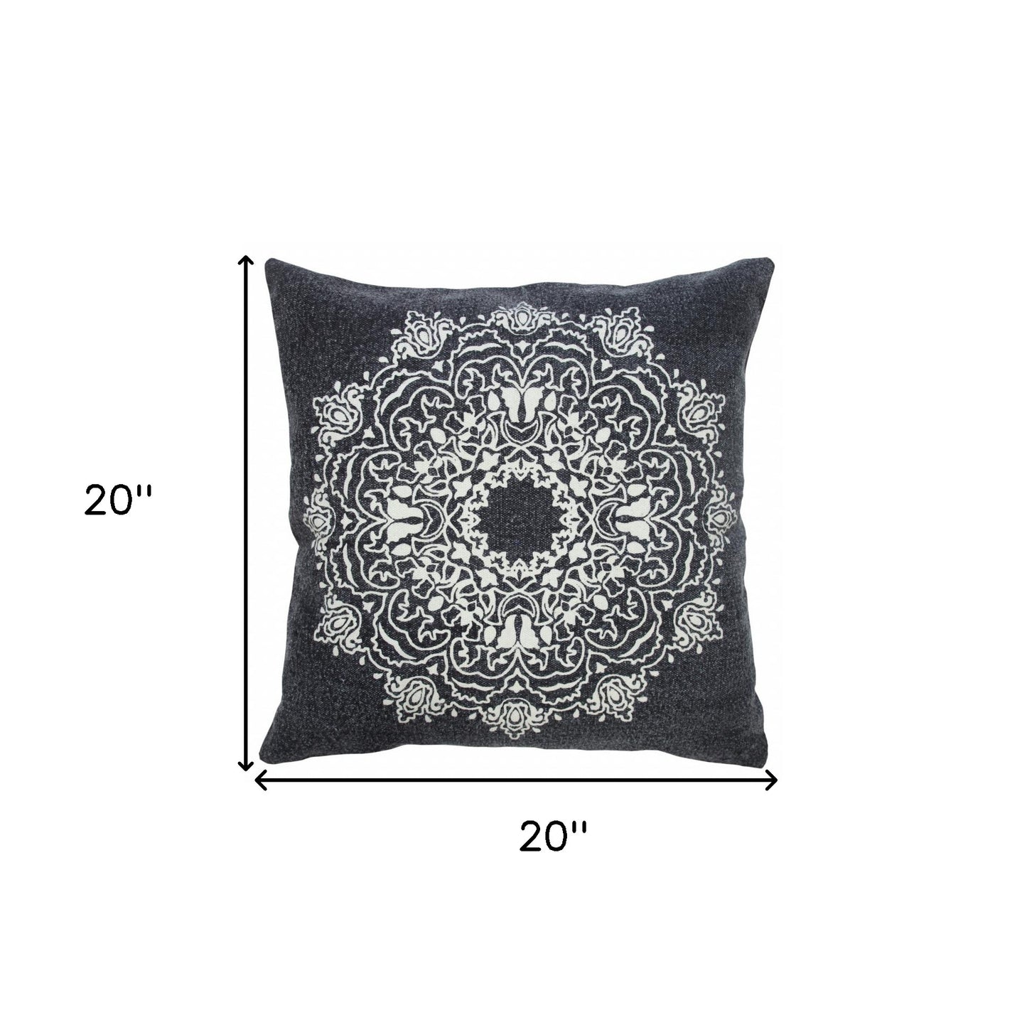20" X 20" Jet Black And White 100% Cotton Geometric Zippered Pillow-8